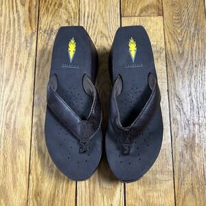 Volatile Wedge Flip Flop Sandals Dark Brown Leather Platform Women's Size 7